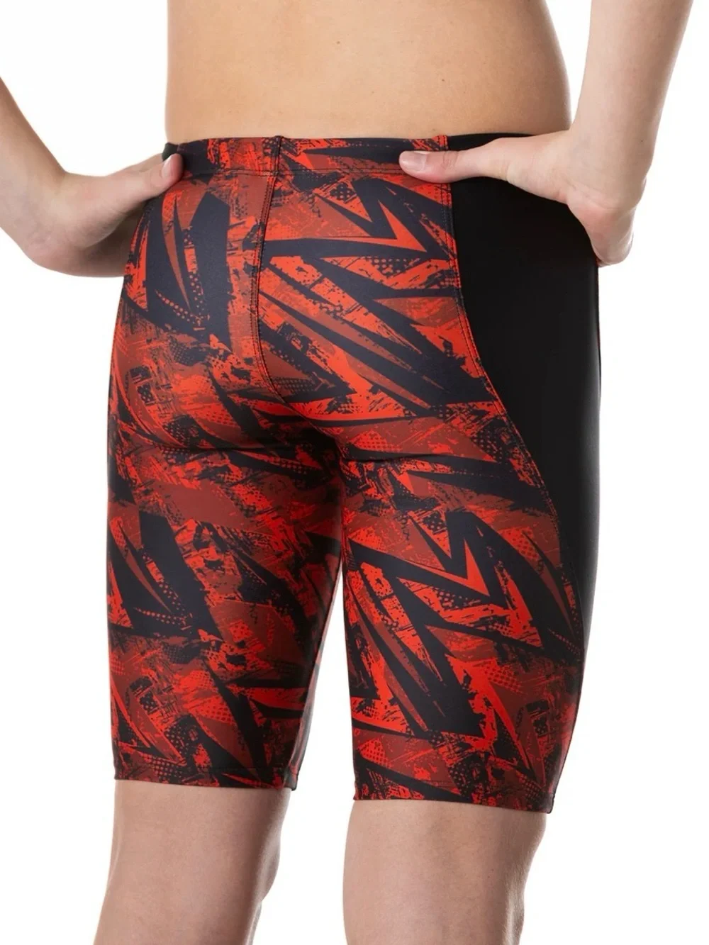 Boys Red and Black Competitive Jammer Swim Shorts with Tie Size: 8-10 (24”-25”)